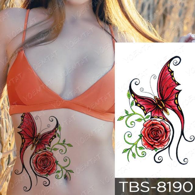 Black Sketchs Flowers Waterproof Temporary Tattoo Sticker Chest Flash Tattoo Wolf Diamond Flower Body Art Arm Fake Tattoo For Womens Men