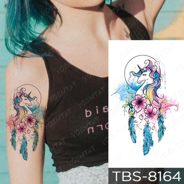 Black Sketchs Flowers Waterproof Temporary Tattoo Sticker Chest Flash Tattoo Wolf Diamond Flower Body Art Arm Fake Tattoo For Womens Men