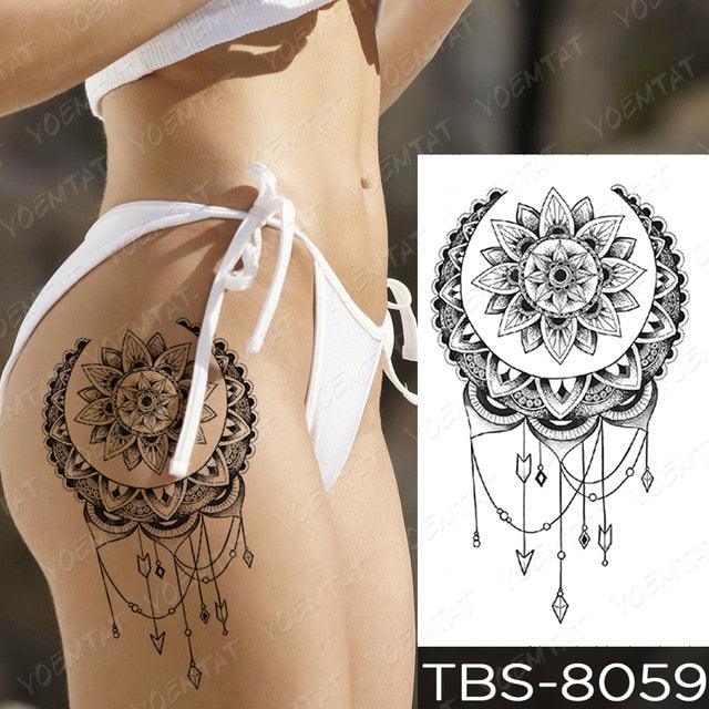 Black Sketchs Flowers Waterproof Temporary Tattoo Sticker Chest Flash Tattoo Wolf Diamond Flower Body Art Arm Fake Tattoo For Womens Men