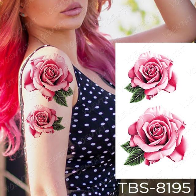 Black Sketchs Flowers Waterproof Temporary Tattoo Sticker Chest Flash Tattoo Wolf Diamond Flower Body Art Arm Fake Tattoo For Womens Men