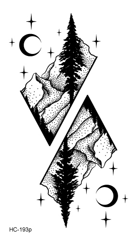 Black Temporary Waterproof Tattoo Sticker Mountains Tree Body Decoration Elegant Stylish Design
