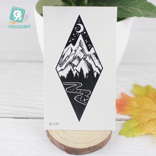 Black Temporary Waterproof Tattoo Sticker Mountains Tree Body Decoration Elegant Stylish Design