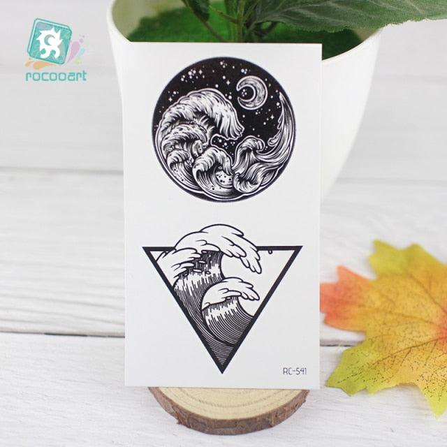 Black Temporary Waterproof Tattoo Sticker Mountains Tree Body Decoration Elegant Stylish Design