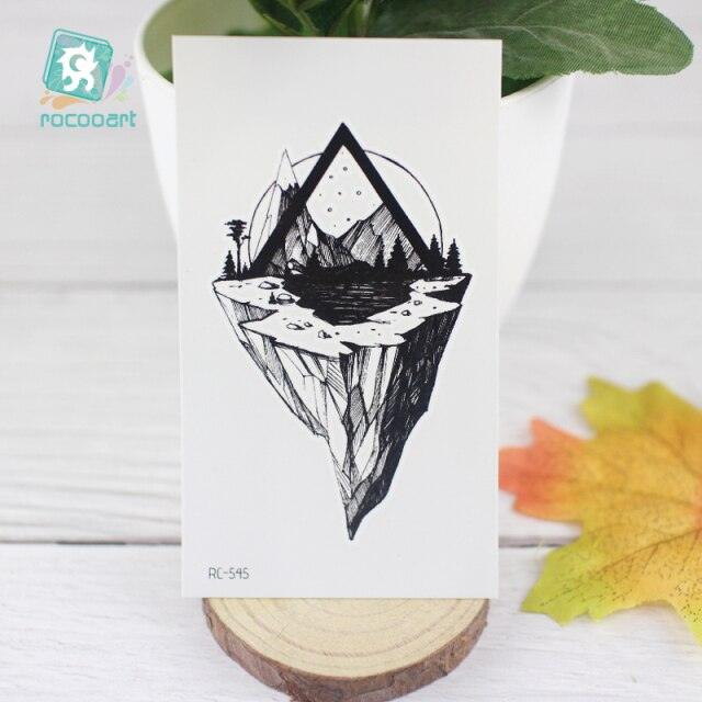 Black Temporary Waterproof Tattoo Sticker Mountains Tree Body Decoration Elegant Stylish Design