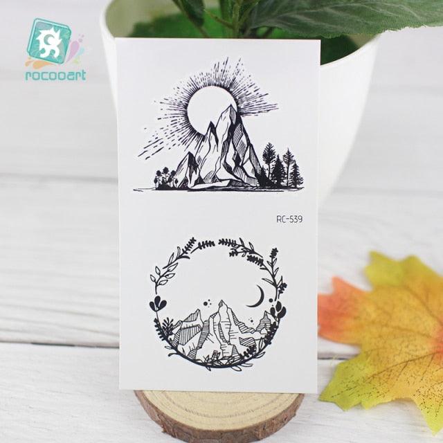 Black Temporary Waterproof Tattoo Sticker Mountains Tree Body Decoration Elegant Stylish Design