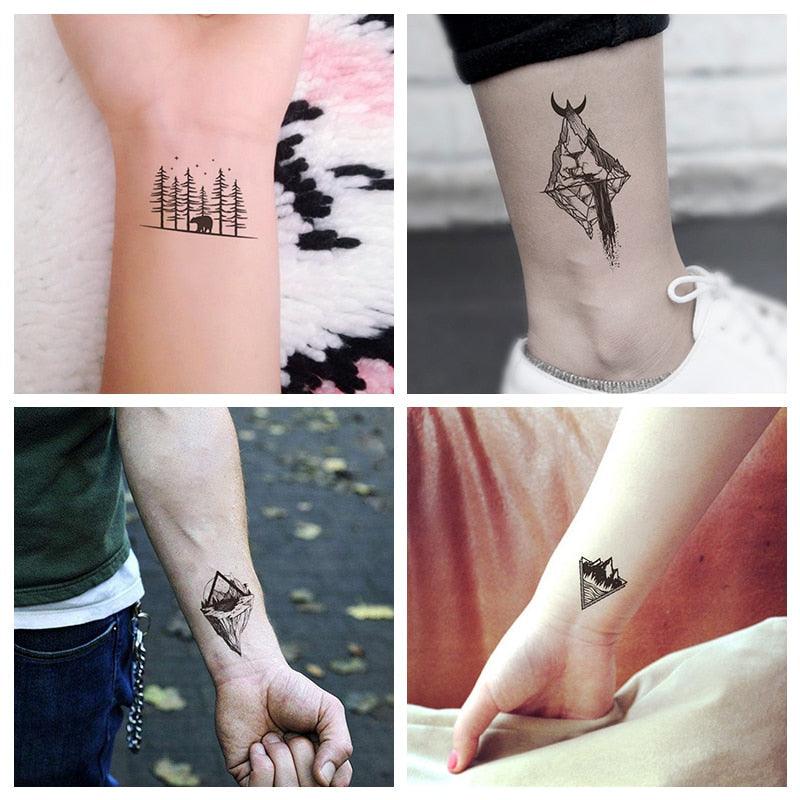 Black Temporary Waterproof Tattoo Sticker Mountains Tree Body Decoration Elegant Stylish Design