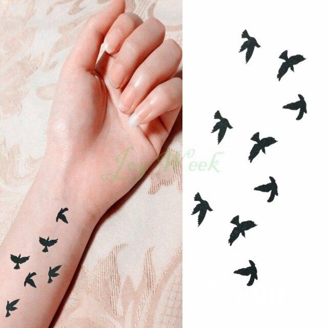 Black Waterproof Temporary Bird Tattoo Sticker Arm Leg Wrist Modern Small Tattoo For Womens And Kids