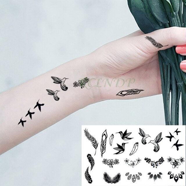 Black Waterproof Temporary Bird Tattoo Sticker Arm Leg Wrist Modern Small Tattoo For Womens And Kids