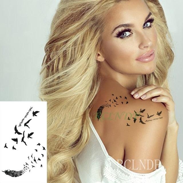 Black Waterproof Temporary Bird Tattoo Sticker Arm Leg Wrist Modern Small Tattoo For Womens And Kids