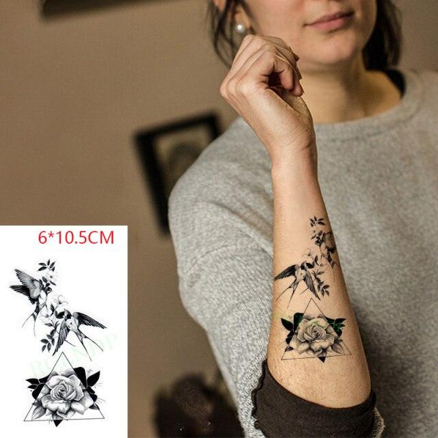 Black Waterproof Temporary Bird Tattoo Sticker Arm Leg Wrist Modern Small Tattoo For Womens And Kids