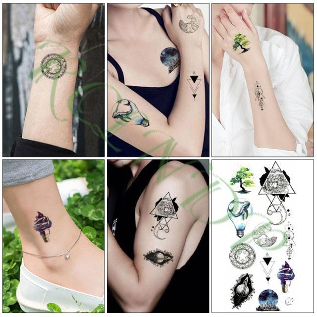 Black Waterproof Temporary Tattoo Sticker Different Design Colorful Fake Tattoo Arm Hand For Halloween Party Womens Mens