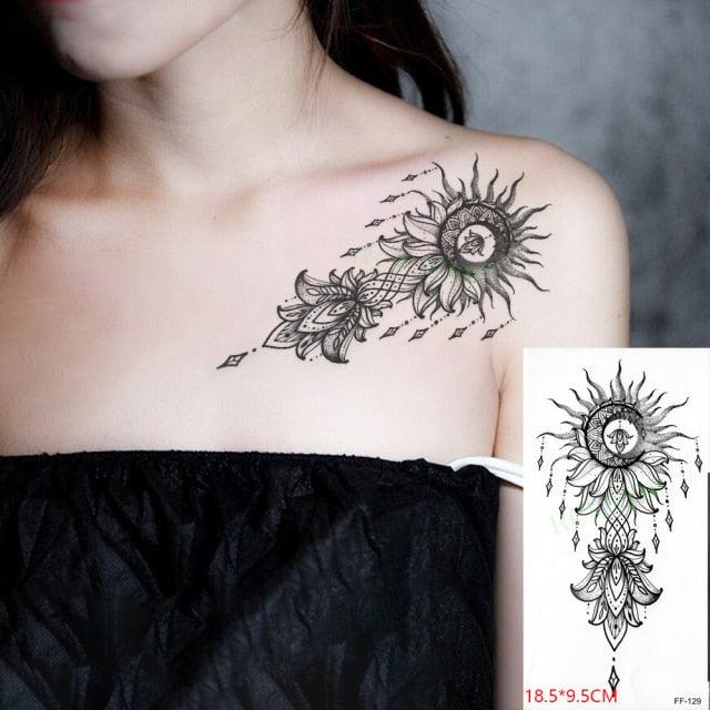 Black Waterproof Temporary Tattoo Sticker Different Design Colorful Fake Tattoo Arm Hand For Halloween Party Womens Mens