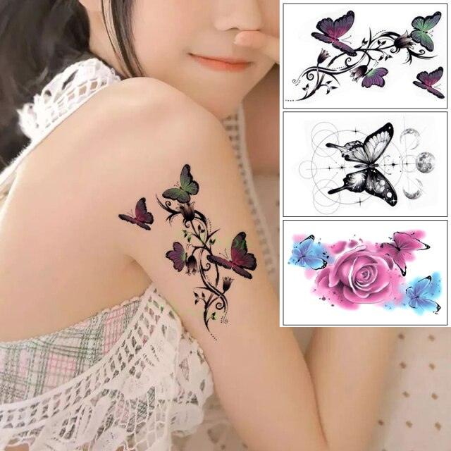Black Waterproof Temporary Tattoo Sticker Different Design Colorful Fake Tattoo Arm Hand For Halloween Party Womens Mens
