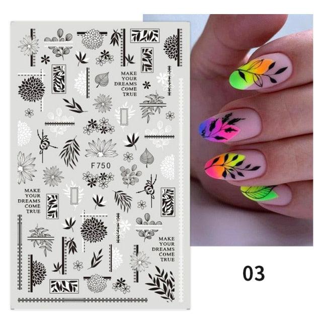 Black White Butterfly 3D Nails Sticker Geometry Decals Flower Gold Decals Designs For Nail Art Manicures Decorations Art Decorations Decoration Decal Self-Adhesive 3D Wave Design Decoration for Women Girls Tape Nail Art Stickers Decal Decoration