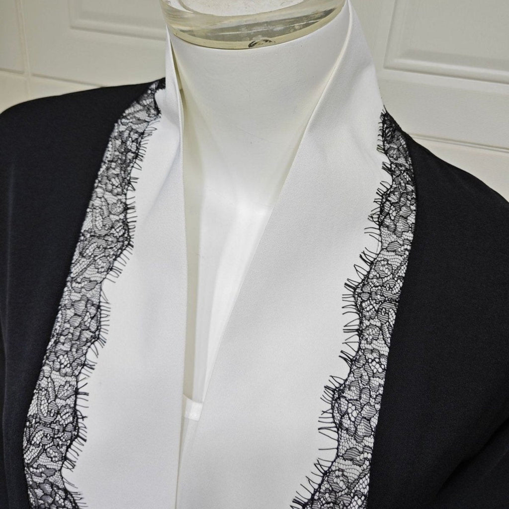 Black & White Lace Trim Open Abaya(MOA311)