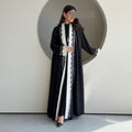 Black & White Lace Trim Open Abaya(MOA311)
