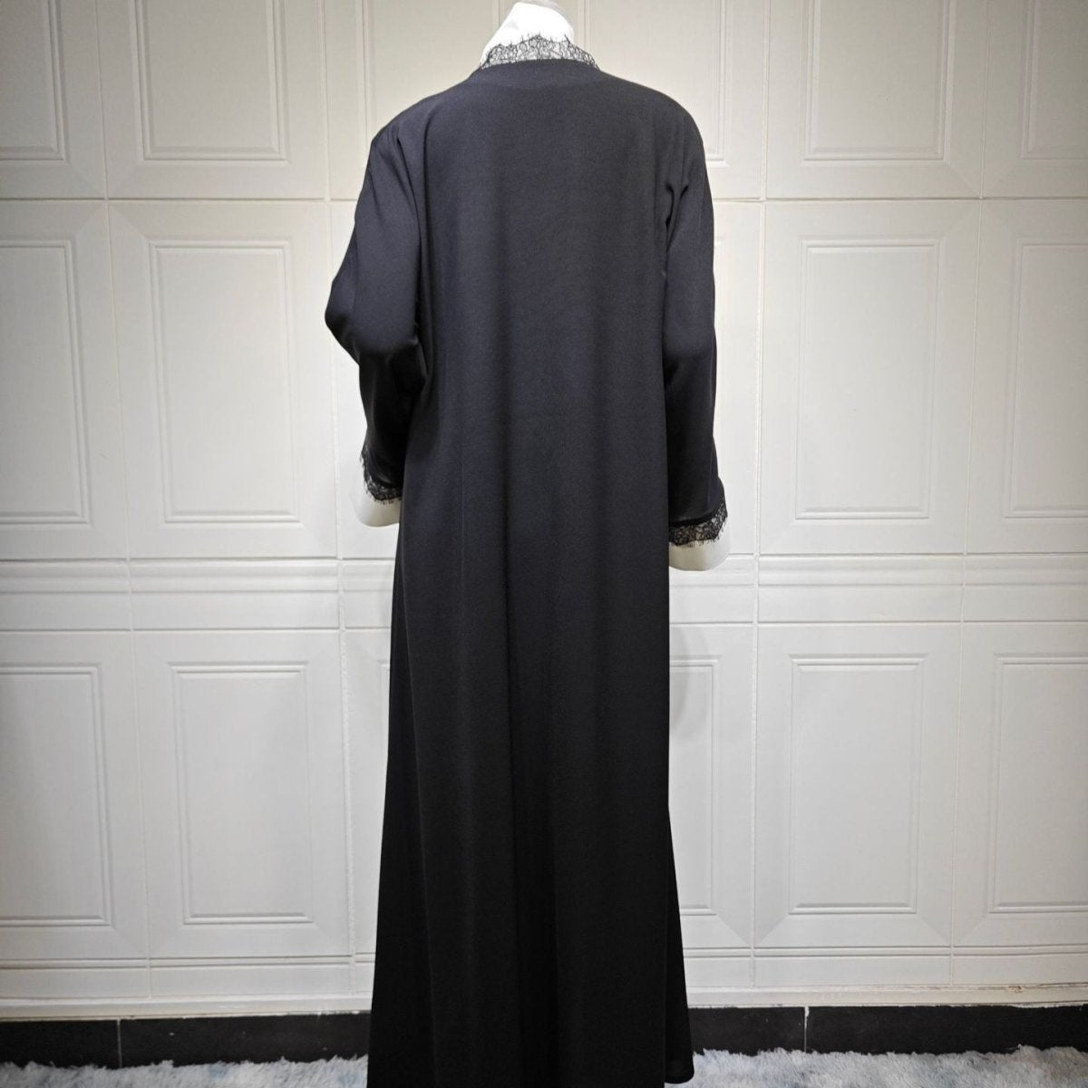 Black & White Lace Trim Open Abaya(MOA311)