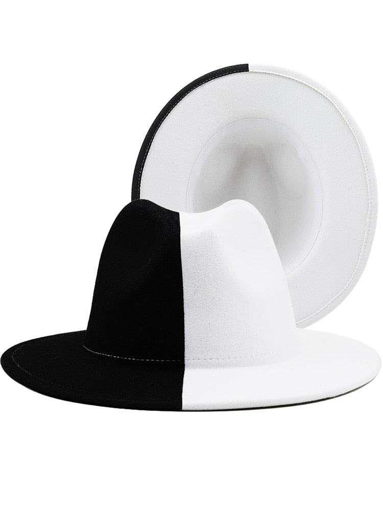 Black White Modern Unisex Fedora Hat Women Unisex Wide Brim Party Cowboy Cap Men Gentleman Wedding Hat Two Colors Fedora Hat Solid Color Wide Brim Winter Autumn Hat