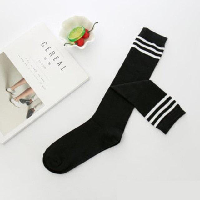 Black White Striped Long Over Knee Thigh High Cotton Socks Over The Knee Stockings For Ladies Warm Knee Socks for Women