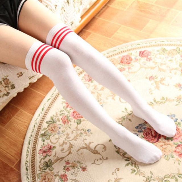 Black White Striped Long Over Knee Thigh High Cotton Socks Over The Knee Stockings For Ladies Warm Knee Socks for Women