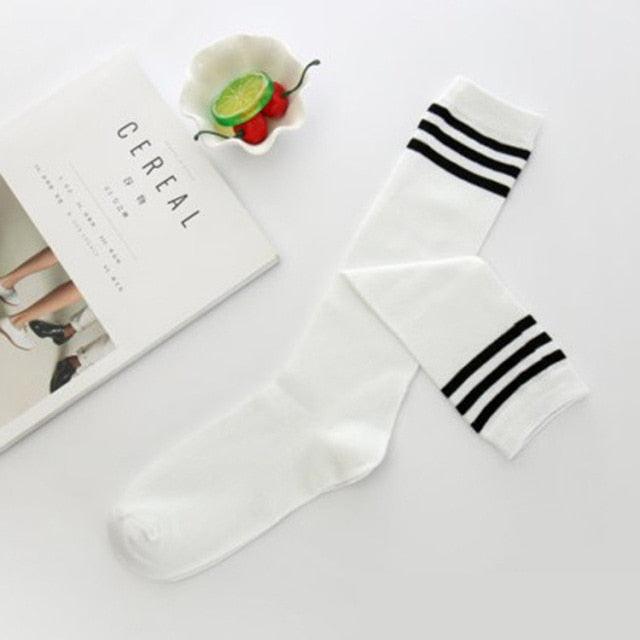Black White Striped Long Over Knee Thigh High Cotton Socks Over The Knee Stockings For Ladies Warm Knee Socks for Women