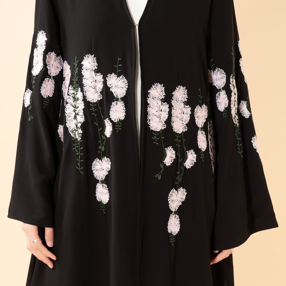Luxury Floral Embroidered Double-Layer Chiffon Open Abaya(MOA308)