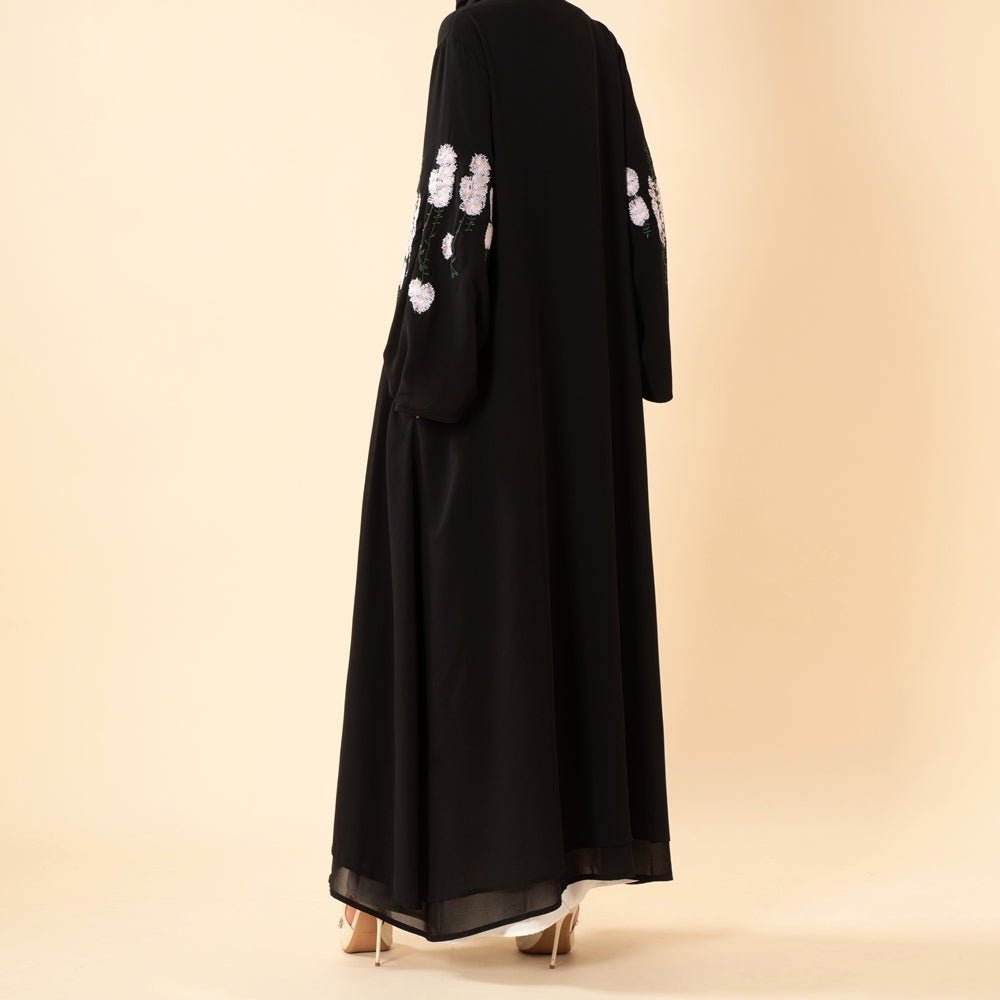 Luxury Floral Embroidered Double-Layer Chiffon Open Abaya(MOA308)