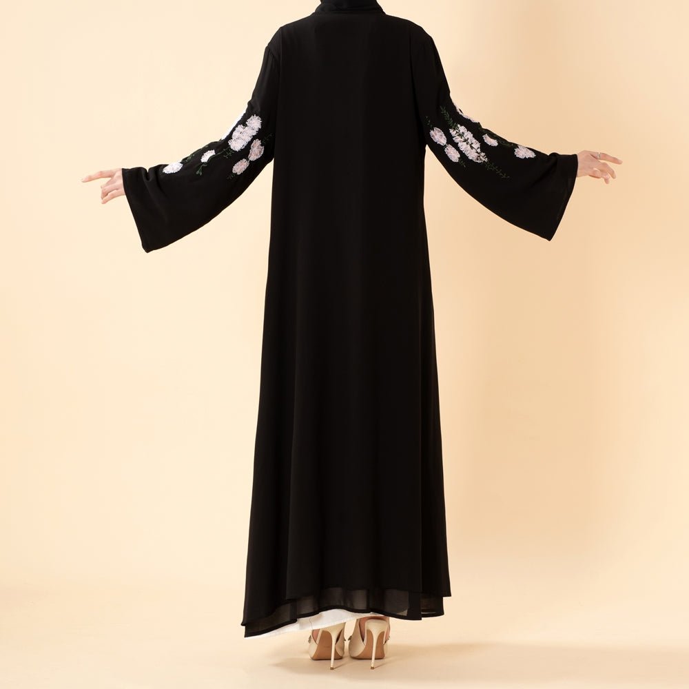 Luxury Floral Embroidered Double-Layer Chiffon Open Abaya(MOA308)