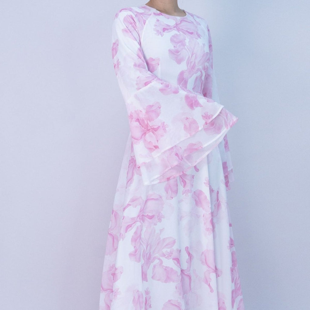 Blossom Printed Chiffon Abaya | Flared Sleeve Abaya (MA149)