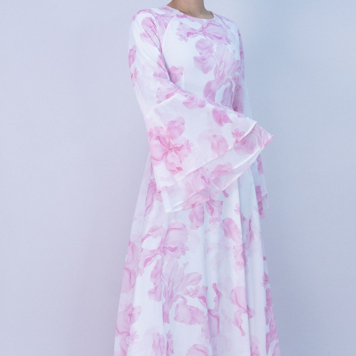 Blossom Printed Chiffon Abaya | Flared Sleeve Abaya (MA149)