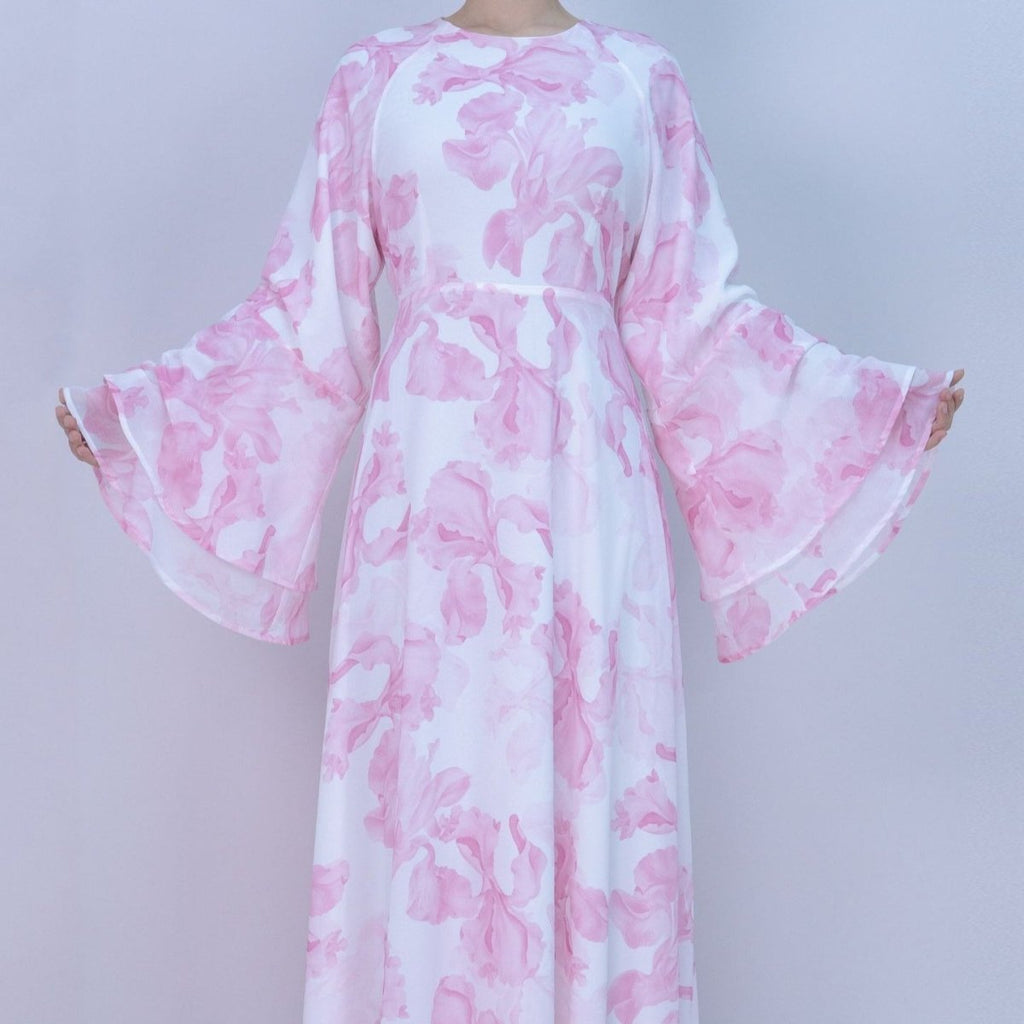 Blossom Printed Chiffon Abaya | Flared Sleeve Abaya (MA149)