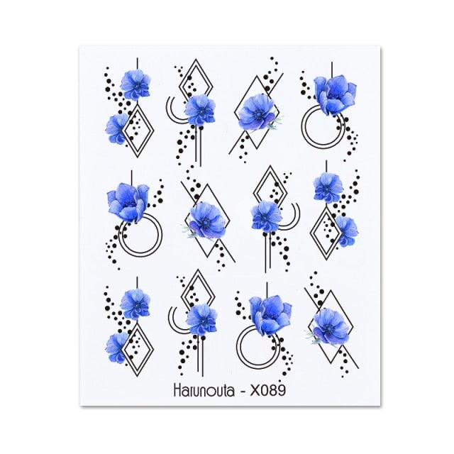 Blue Marble Water Decal Sticker Wave Line Flower Leaf Tree Summer Slider Decor For Manicuring Nail Art Watermarks Curve Graffiti Nail Design for Acrylic Nail Supplies Designer Nail Decorations for Women Girls Kids