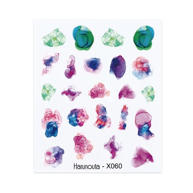 Blue Marble Water Decal Sticker Wave Line Flower Leaf Tree Summer Slider Decor For Manicuring Nail Art Watermarks Curve Graffiti Nail Design for Acrylic Nail Supplies Designer Nail Decorations for Women Girls Kids