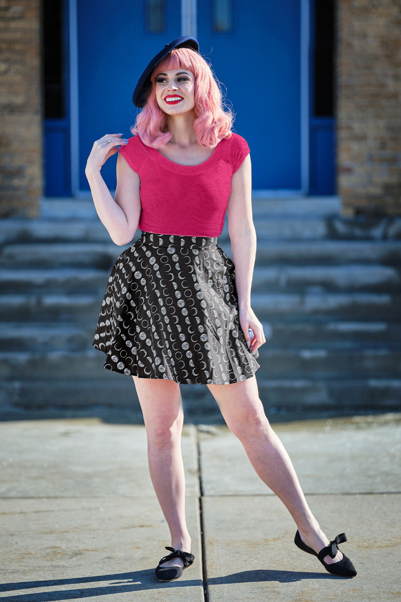 Retro Boat Neck Top in Hot Pink