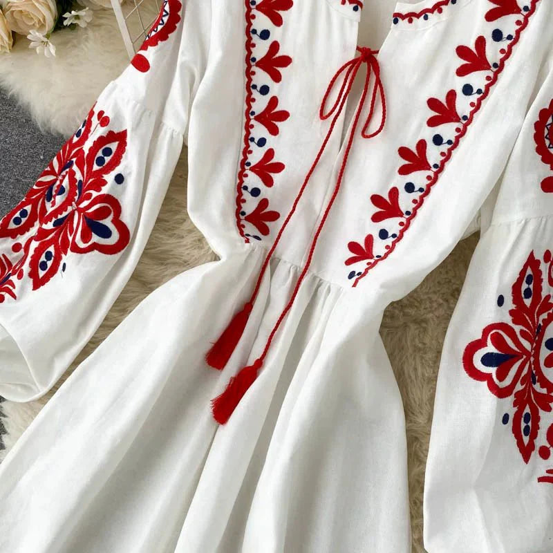Bohemian Embroidered Linen-Look Maxi Dress(MS460)