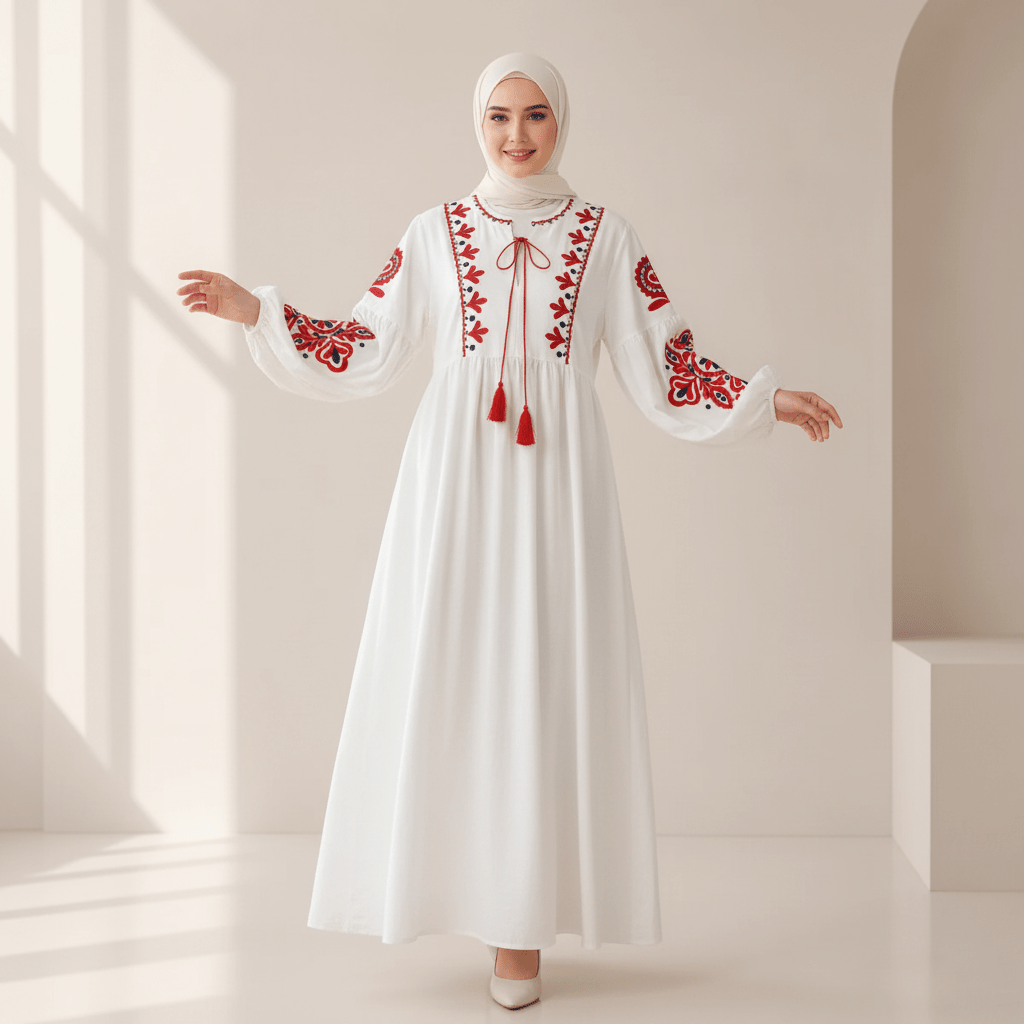 Bohemian Embroidered Linen-Look Maxi Dress(MS460)