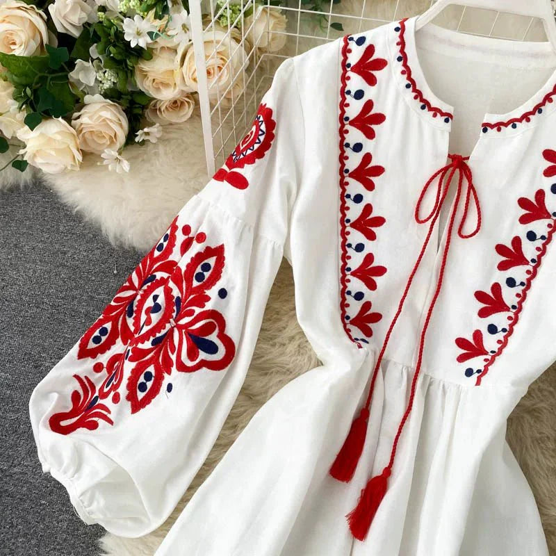 Bohemian Embroidered Linen-Look Maxi Dress(MS460)