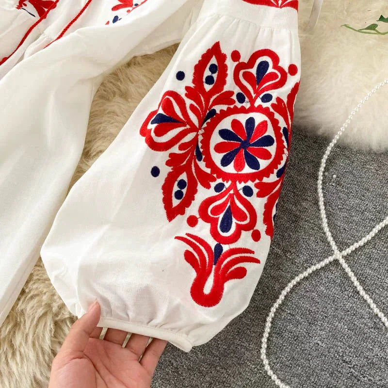 Bohemian Embroidered Linen-Look Maxi Dress(MS460)