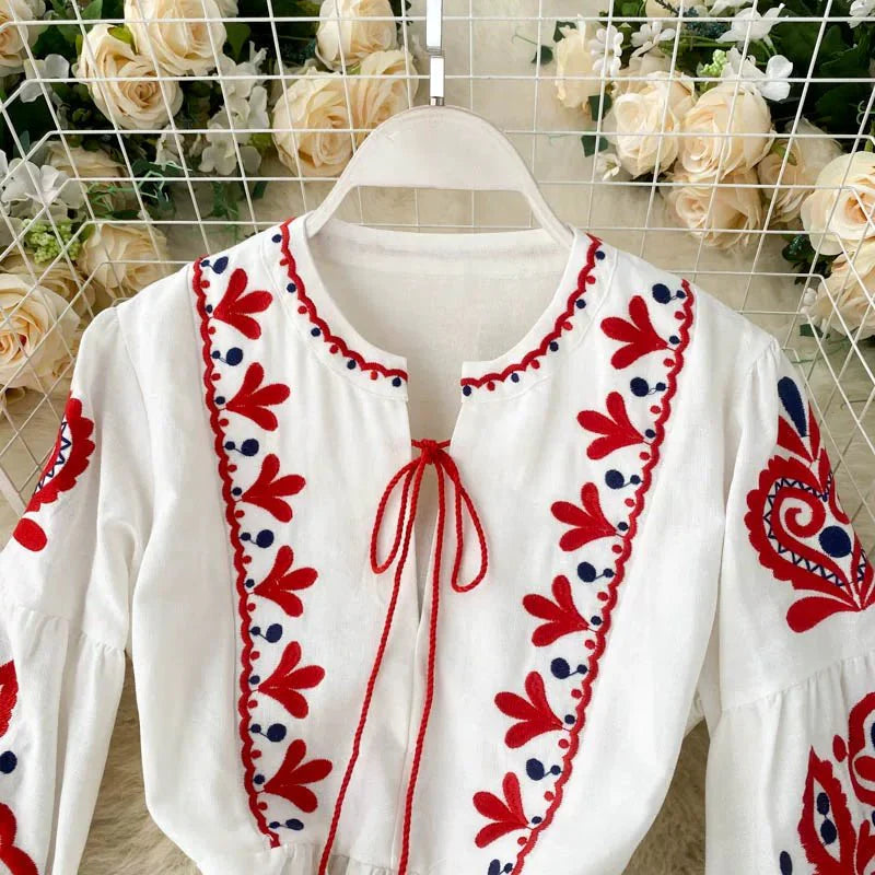 Bohemian Embroidered Linen-Look Maxi Dress(MS460)