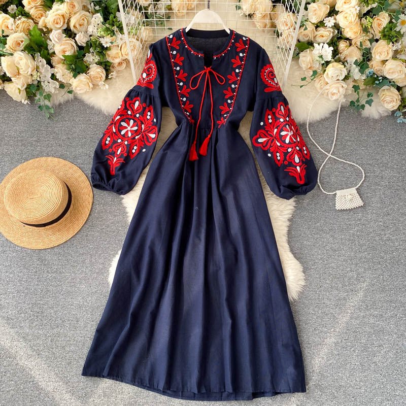 Bohemian Embroidered Linen-Look Maxi Dress(MS460)
