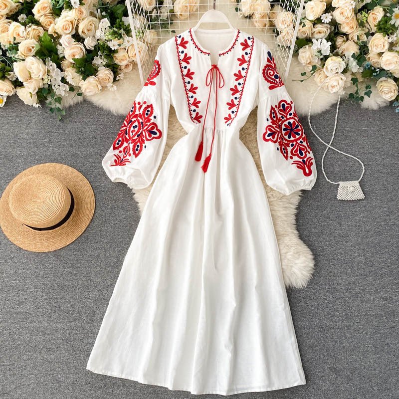 Bohemian Embroidered Linen-Look Maxi Dress(MS460)