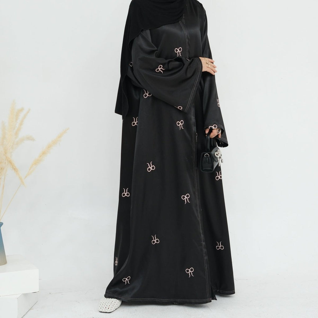 Bow Embroidered Glossy Open Abaya (MOA102)