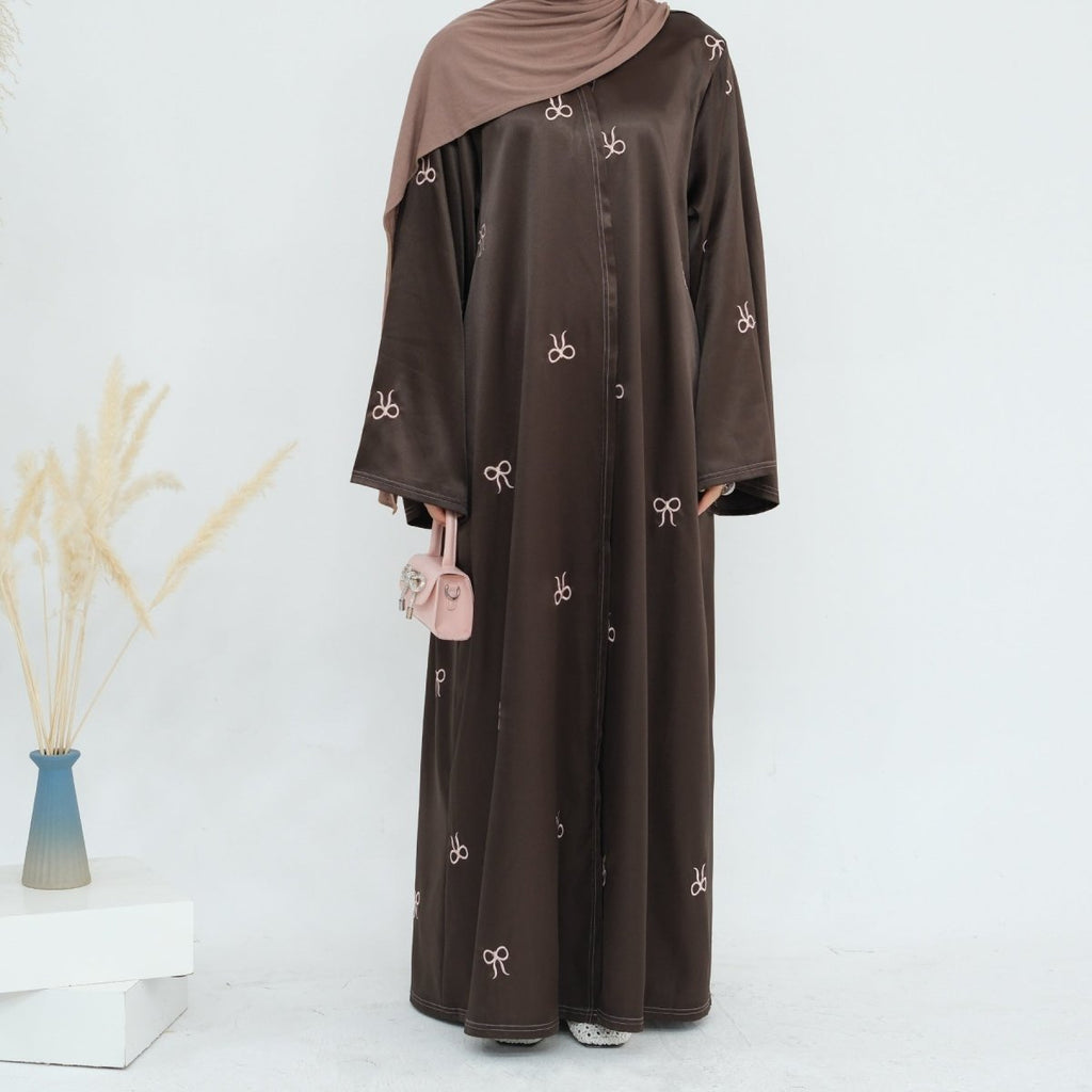 Bow Embroidered Glossy Open Abaya (MOA102)