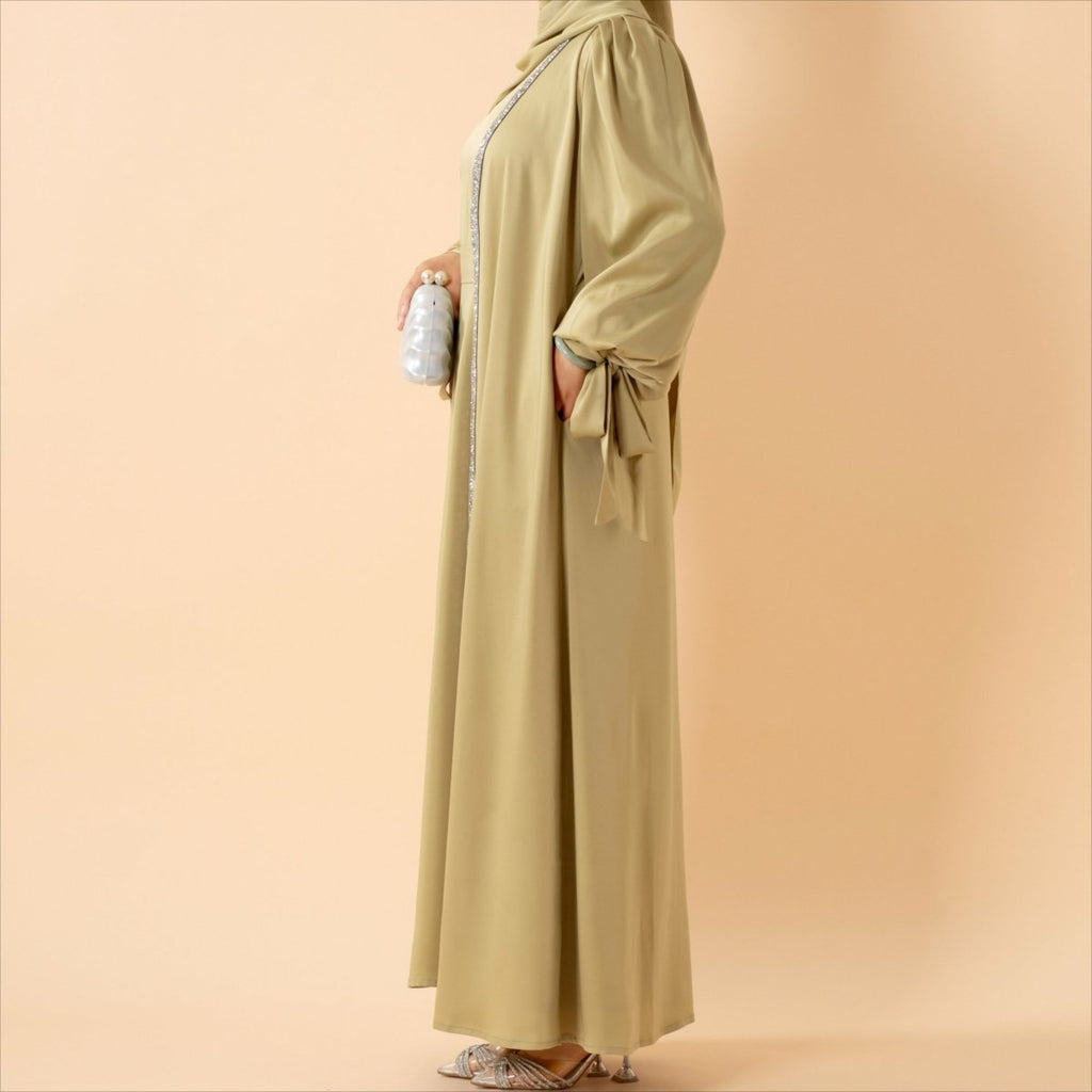Bow Tie Sleeve Abaya Set With Long-sleeve Inner Dress (MOA026)