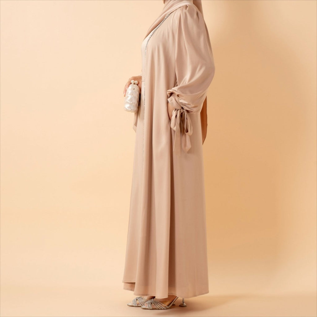 Bow Tie Sleeve Abaya Set With Long-sleeve Inner Dress (MOA026)