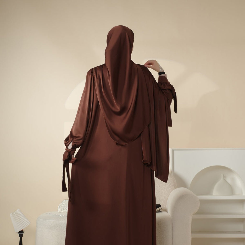 Bow Tie Sleeve Abaya Set With Long-sleeve Inner Dress (MOA026)