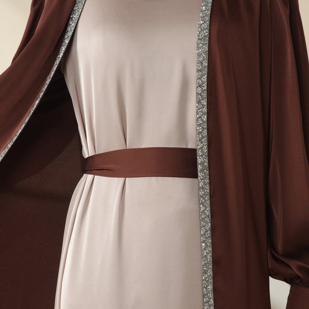 Bow Tie Sleeve Abaya Set With Long-sleeve Inner Dress (MOA026)