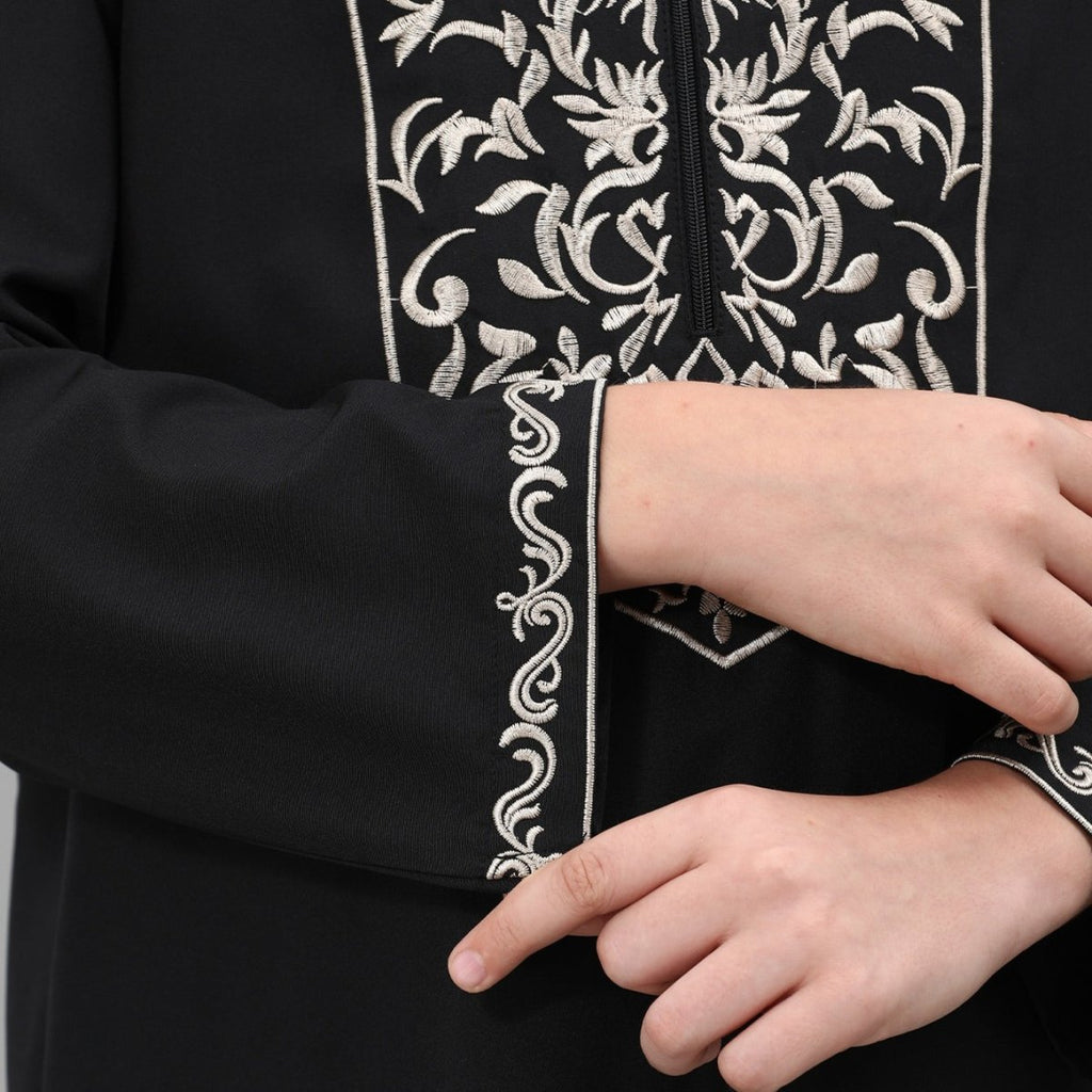 Boys Black Embroidered Tunic & Pants Set (MKB021)