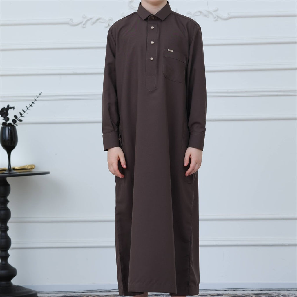Boys' Classic Thobe with Collar & Pockets(MKB024)