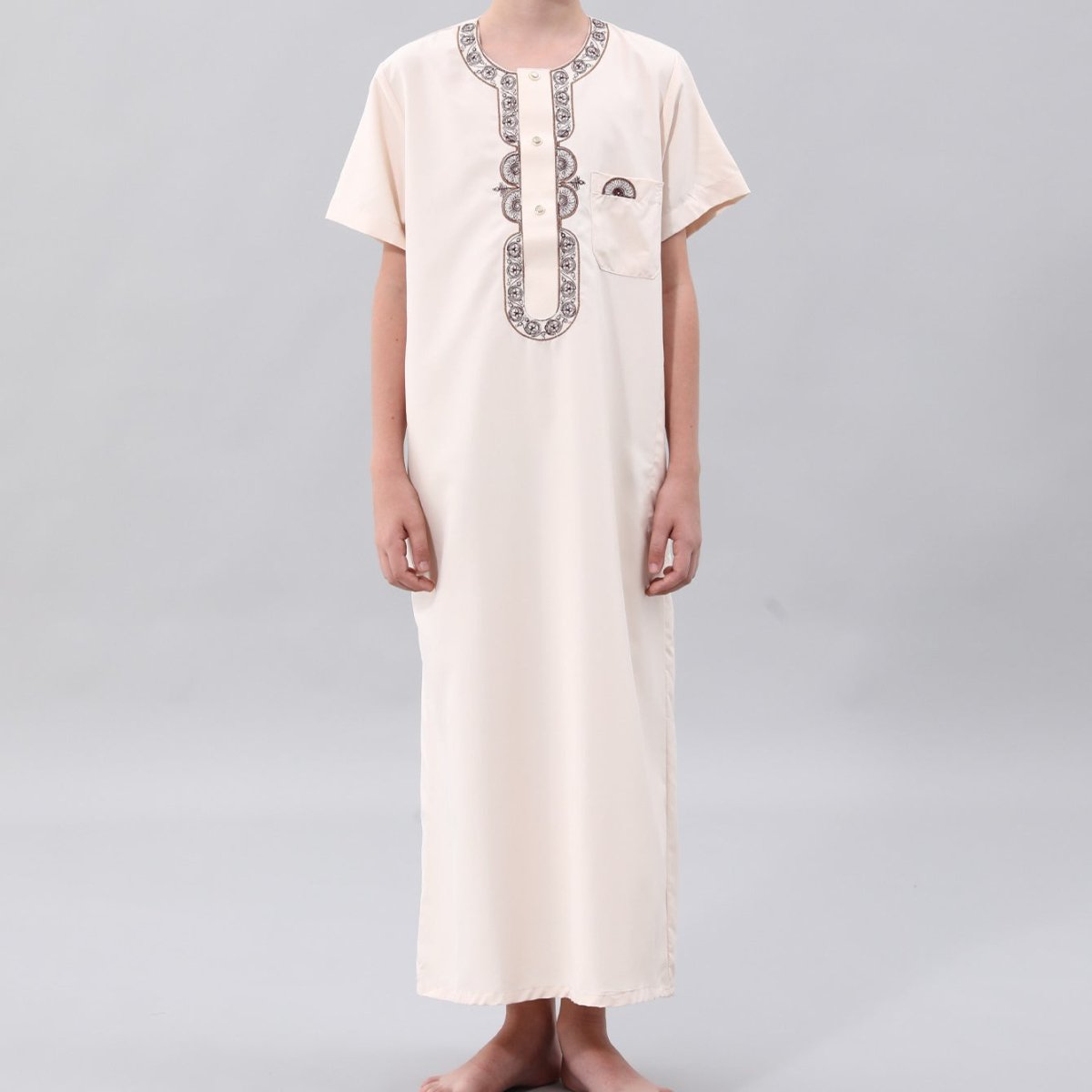 Boys' Embroidered Thobe with Chest Pocket(MKB026)